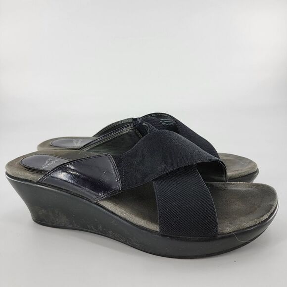 Dankso ava black wedge sandals shoes slip on slide 40 work - Picture 1 of 6